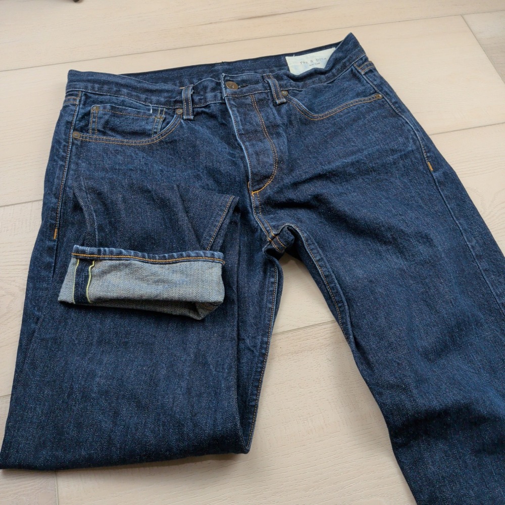 Rag & Bone Fit 2 Slim Selvedge Denim Jeans Men 32x33 Dark Wash Made in USA